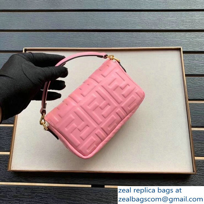 Fendi All-Over FF Motif Leather Mini Baguette Bag Pink 2019