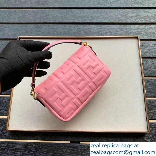 Fendi All-Over FF Motif Leather Mini Baguette Bag Pink 2019 - Click Image to Close