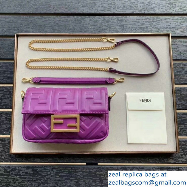 Fendi All-Over FF Motif Leather Mini Baguette Bag Purple 2019