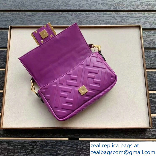 Fendi All-Over FF Motif Leather Mini Baguette Bag Purple 2019 - Click Image to Close