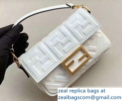 Fendi All-Over FF Motif Leather Mini Baguette Bag White 2019 - Click Image to Close