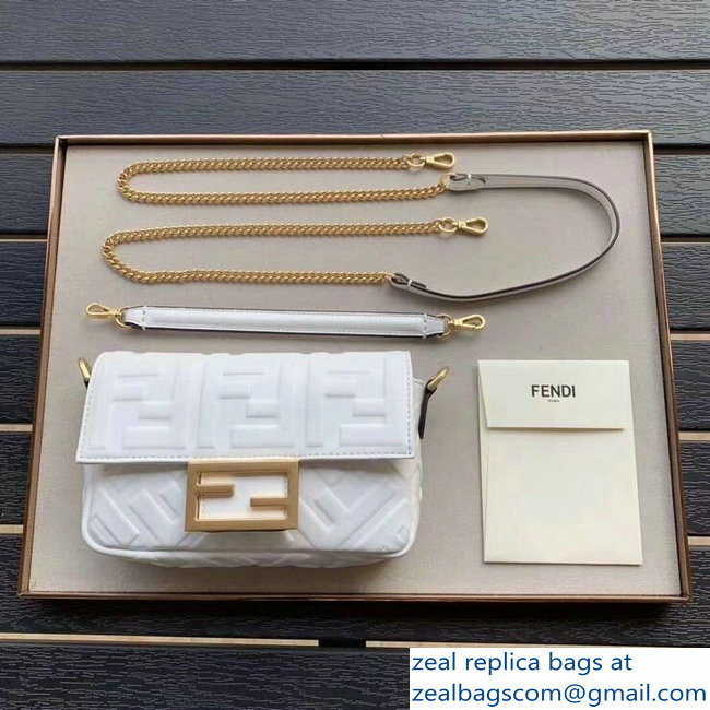 Fendi All-Over FF Motif Leather Mini Baguette Bag White 2019