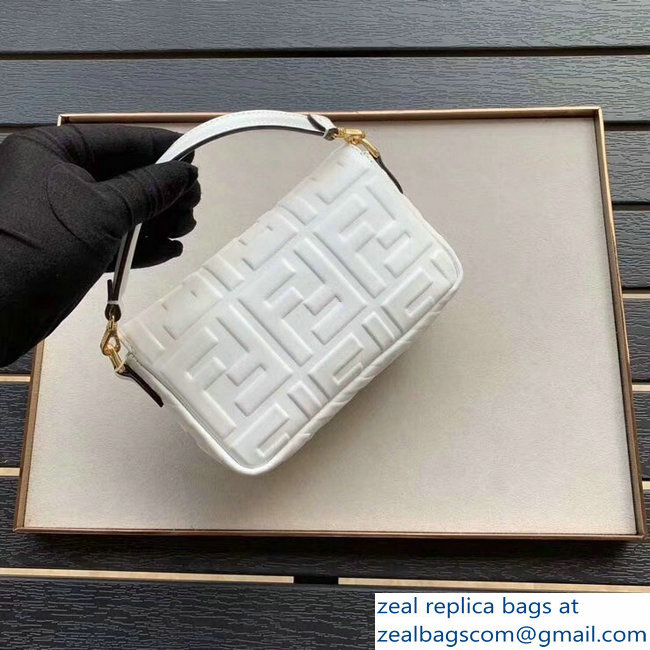 Fendi All-Over FF Motif Leather Mini Baguette Bag White 2019 - Click Image to Close