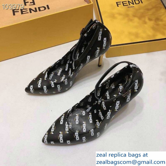 Fendi All Over Mania Logo Pumps Black with Strap 2019