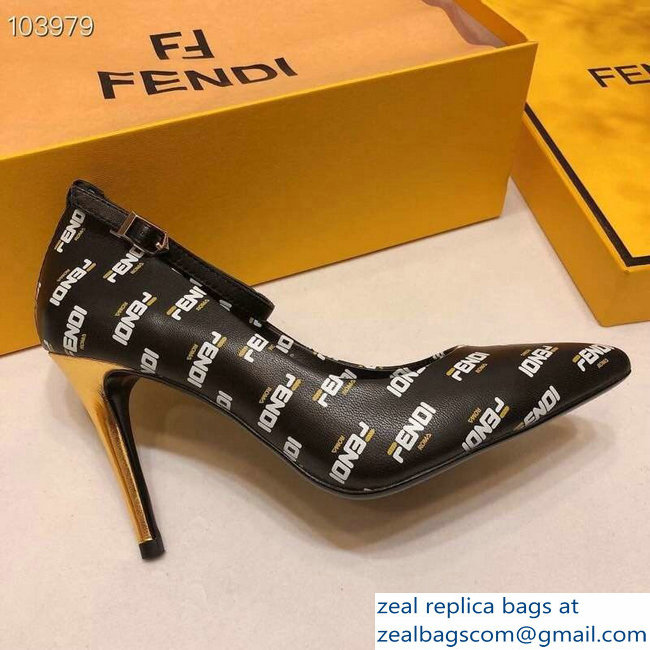 Fendi All Over Mania Logo Pumps Black with Strap 2019