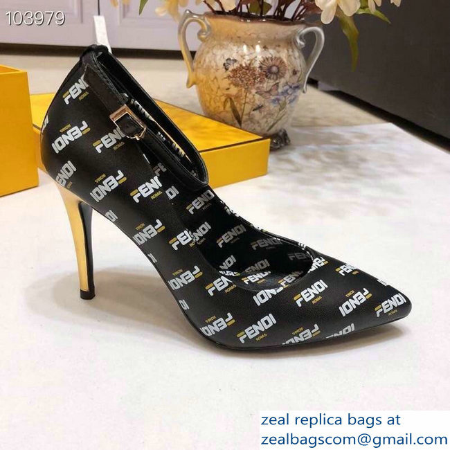 Fendi All Over Mania Logo Pumps Black with Strap 2019