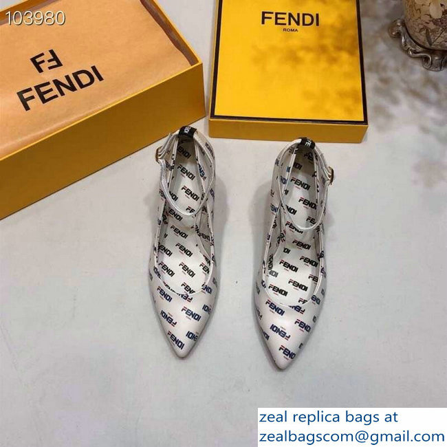 Fendi All Over Mania Logo Pumps White with Strap 2019