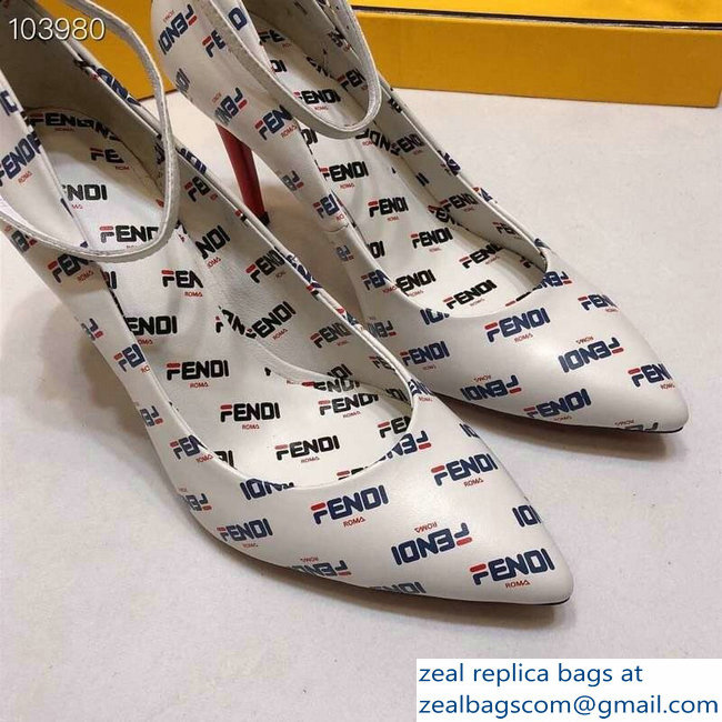 Fendi All Over Mania Logo Pumps White with Strap 2019 - Click Image to Close