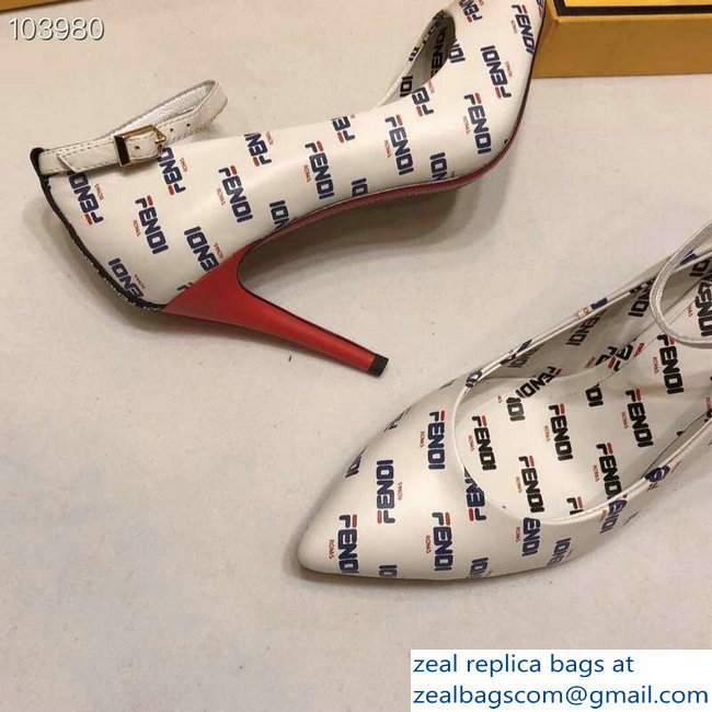 Fendi All Over Mania Logo Pumps White with Strap 2019 - Click Image to Close