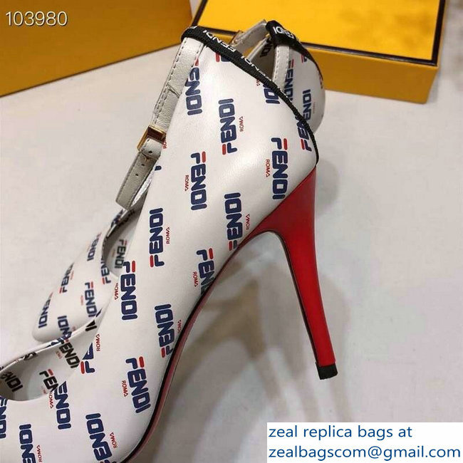 Fendi All Over Mania Logo Pumps White with Strap 2019