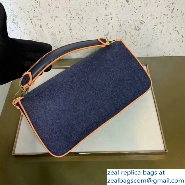 Fendi Denim Baguette Large Flap Bag Blue/Orange 2019