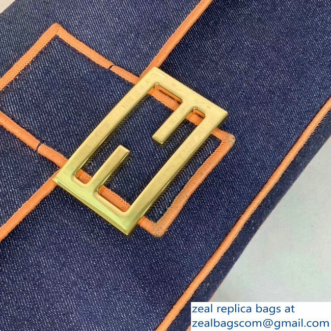 Fendi Denim Baguette Large Flap Bag Blue/Orange 2019 - Click Image to Close