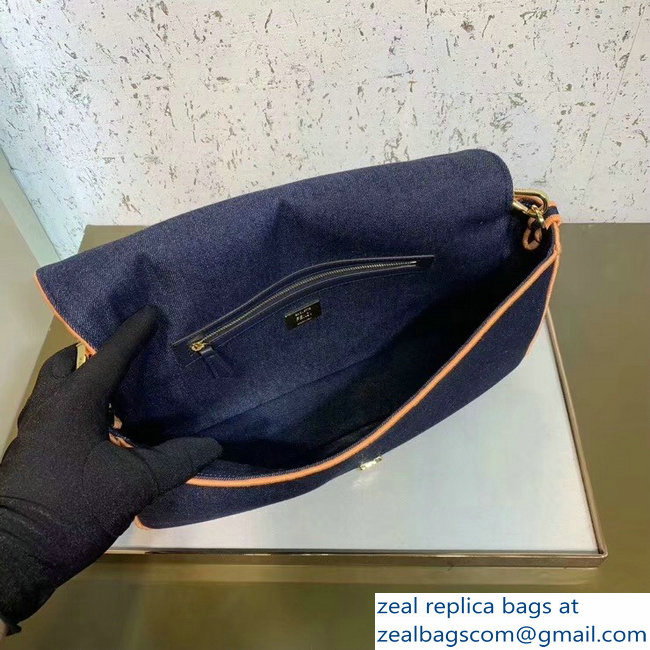 Fendi Denim Baguette Large Flap Bag Blue/Orange 2019 - Click Image to Close