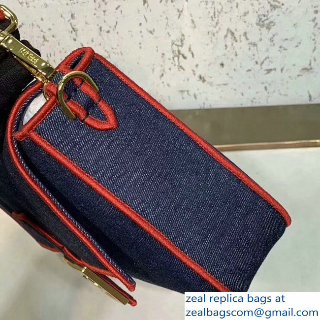 Fendi Denim Baguette Large Flap Bag Blue/Red 2019