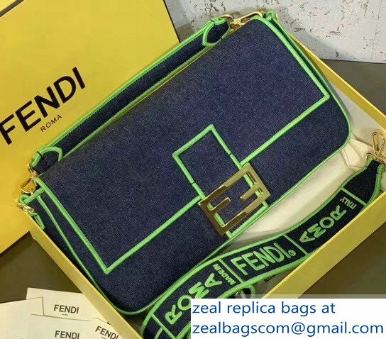 Fendi Denim Baguette Large Flap Bag Blue/Yellow 2019 - Click Image to Close