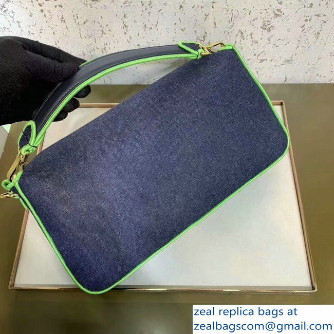Fendi Denim Baguette Large Flap Bag Blue/Yellow 2019