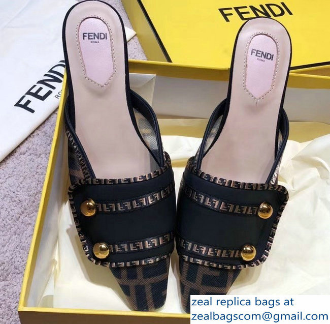 Fendi FF Fabric Sabots Slippers Black 2019