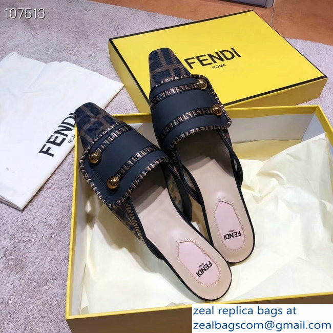 Fendi FF Fabric Sabots Slippers Black 2019 - Click Image to Close