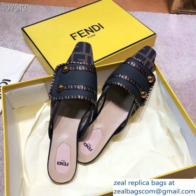 Fendi FF Fabric Sabots Slippers Black 2019 - Click Image to Close