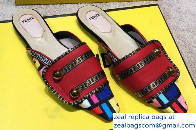 Fendi FF Fabric Sabots Slippers Red 2019