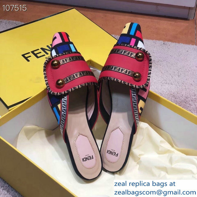 Fendi FF Fabric Sabots Slippers Red 2019 - Click Image to Close