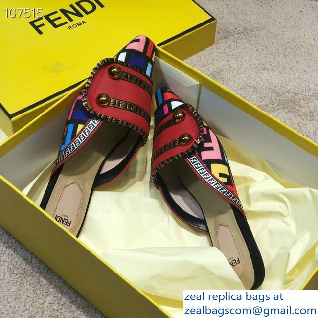 Fendi FF Fabric Sabots Slippers Red 2019