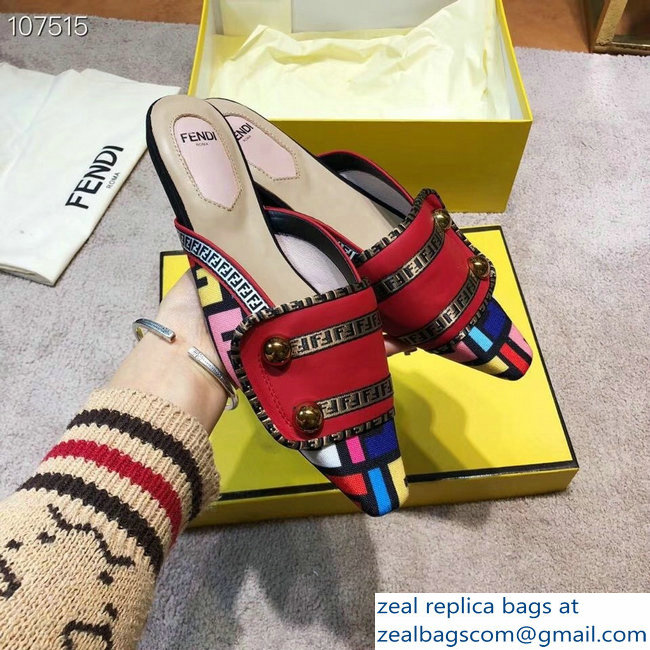 Fendi FF Fabric Sabots Slippers Red 2019 - Click Image to Close