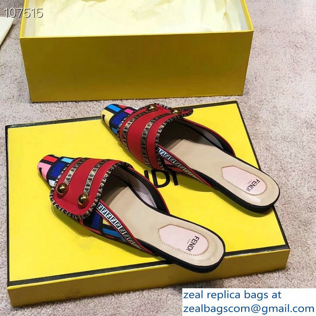 Fendi FF Fabric Sabots Slippers Red 2019