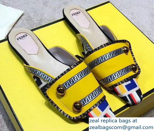 Fendi FF Fabric Sabots Slippers Yellow 2019 - Click Image to Close