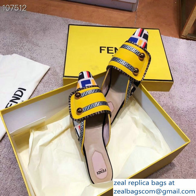 Fendi FF Fabric Sabots Slippers Yellow 2019 - Click Image to Close
