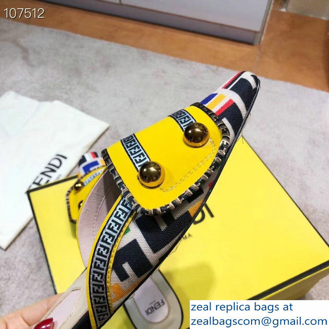 Fendi FF Fabric Sabots Slippers Yellow 2019