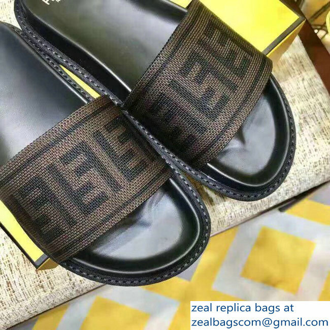 Fendi FF Logo Canvas Slides Brown 2019 - Click Image to Close