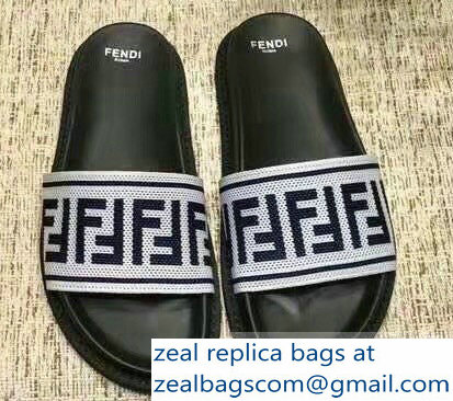 Fendi FF Logo Canvas Slides White 2019 - Click Image to Close