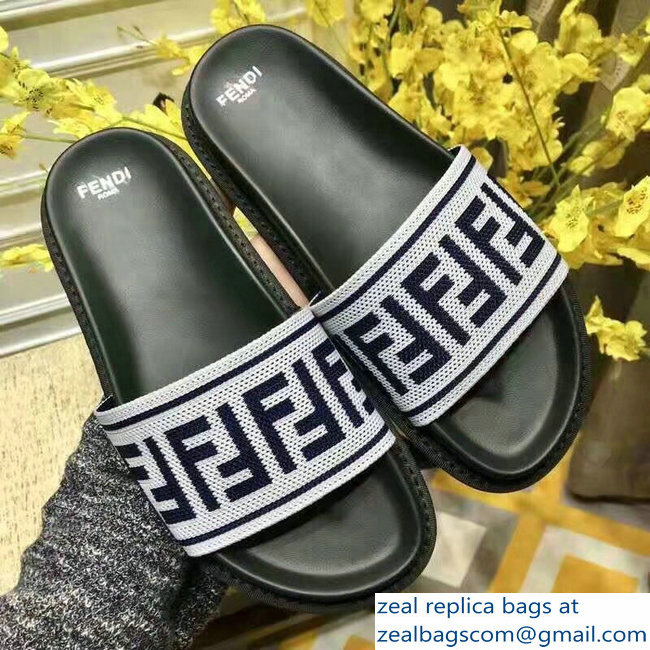 Fendi FF Logo Canvas Slides White 2019