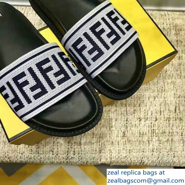 Fendi FF Logo Canvas Slides White 2019 - Click Image to Close