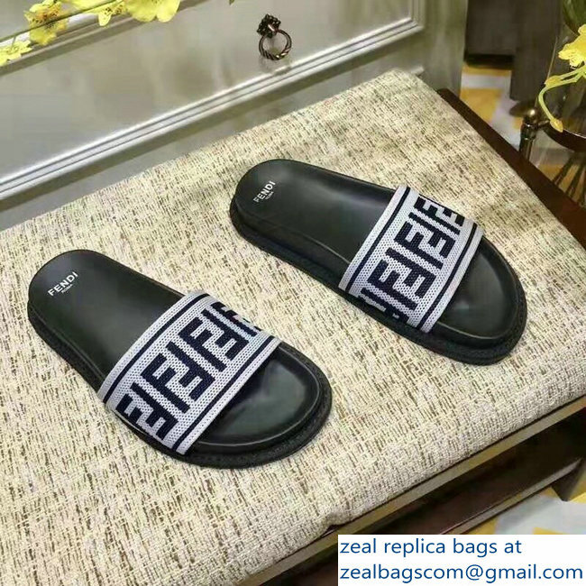 Fendi FF Logo Canvas Slides White 2019