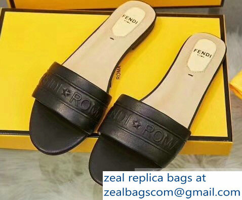 Fendi Fendi Roma Embossed Flat Slides Black 2019 - Click Image to Close