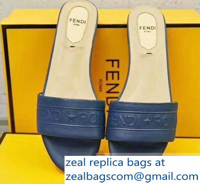 Fendi Fendi Roma Embossed Flat Slides Blue 2019