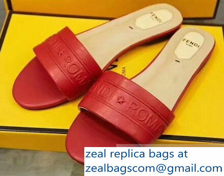 Fendi Fendi Roma Embossed Flat Slides Red 2019