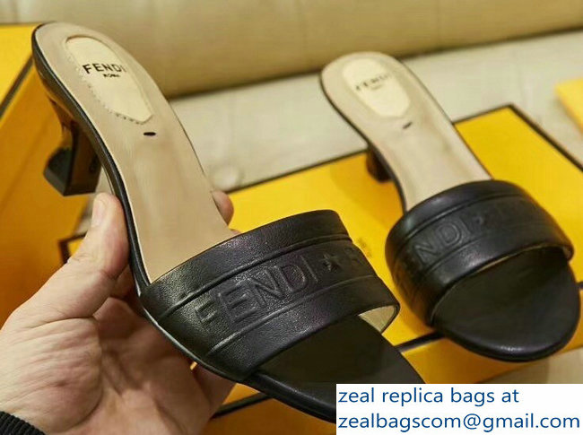 Fendi Heel 3.5cm Fendi Roma Embossed Slides Black 2019 - Click Image to Close