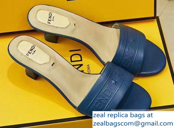 Fendi Heel 3.5cm Fendi Roma Embossed Slides Blue 2019 - Click Image to Close