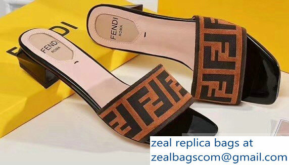 Fendi Heel 3.5cm Square-Toe FF Logo Slides Coffee 2019