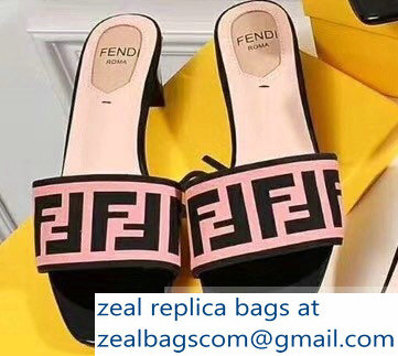 Fendi Heel 3.5cm Square-Toe FF Logo Slides Pink 2019 - Click Image to Close