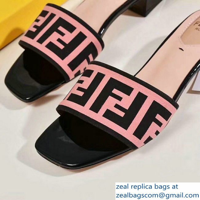 Fendi Heel 3.5cm Square-Toe FF Logo Slides Pink 2019