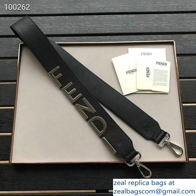 Fendi Leather Long Shoulder Strap You Black/Silver Logo