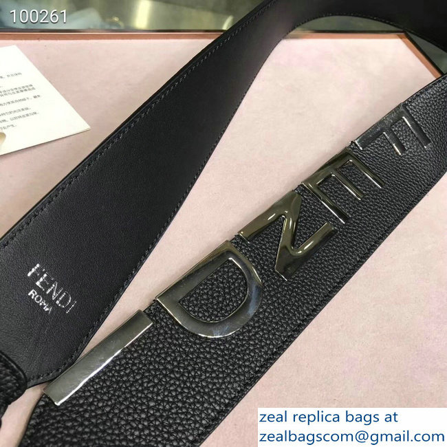 Fendi Leather Long Shoulder Strap You Black/Silver Logo