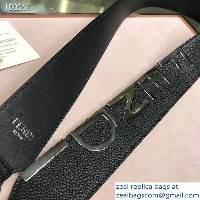 Fendi Leather Long Shoulder Strap You Black/Silver Logo - Click Image to Close