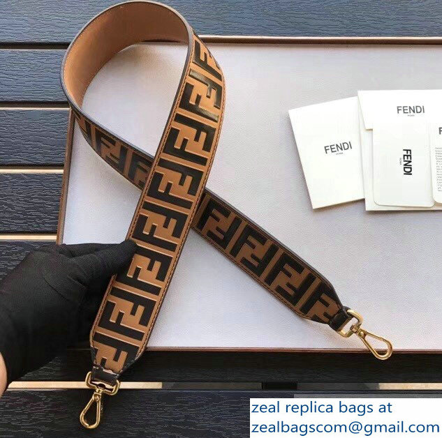 Fendi Leather Long Shoulder Strap You FF Logo Brown