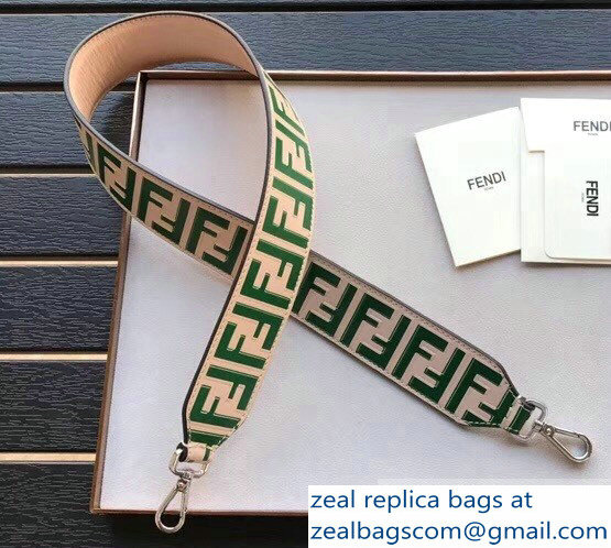 Fendi Leather Long Shoulder Strap You FF Logo Green