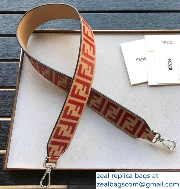 Fendi Leather Long Shoulder Strap You FF Logo Red